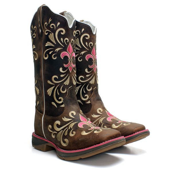 BOTA TEXANA HOPPER FEMININA BORDADA COM SOLA JUMP - FRANCA BOOTS 