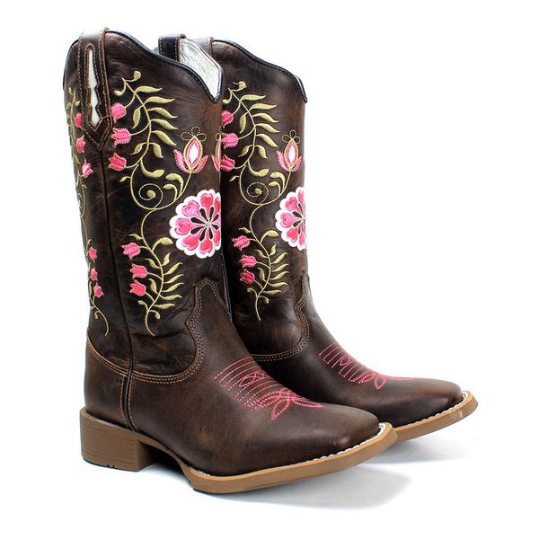 BOTA TEXANA HOPPER FEMININA BORDADA FLORES PINK FB42 - FRANCA BOOTS