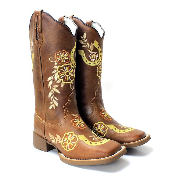 BOTA TEXANA HOPPER FEMININA BORDADA FERRADURA FB 46 SOLA CAFE - FRANCA BOOTS 
