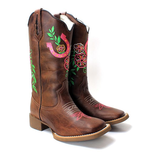 BOTA TEXANA HOPPER FEMININA BORDADA FERRADURA FB49 SOLA CAFE- FRANCA BOOTS 