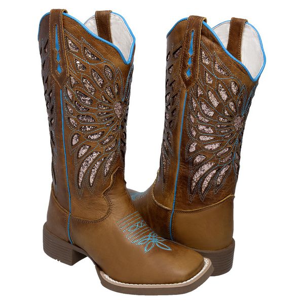 BOTA TEXANA COM RECORTES A LASER AZUL FB71