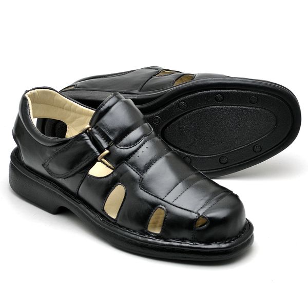 Sandália Comfort Masculino em Couro preto 