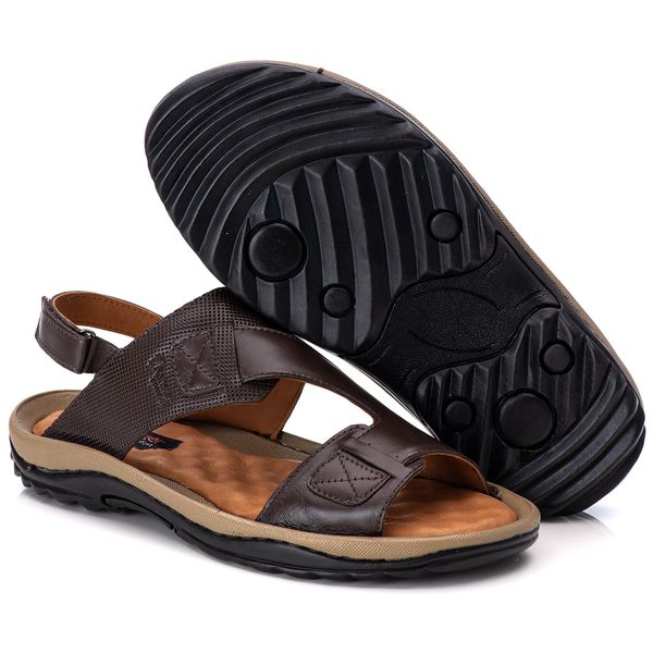 Chinelo Comfort Masculino em Couro cafe