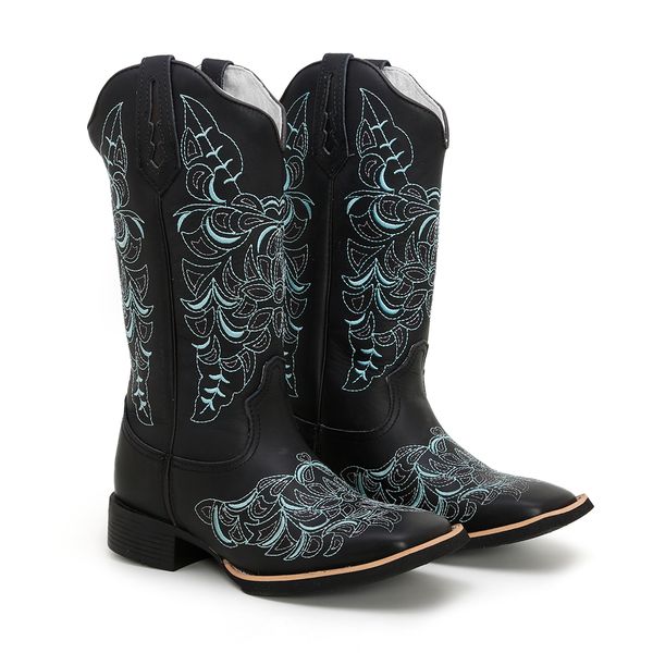 BOTA TEXANA FEMININA BORDADA COURO PRETO FB118
