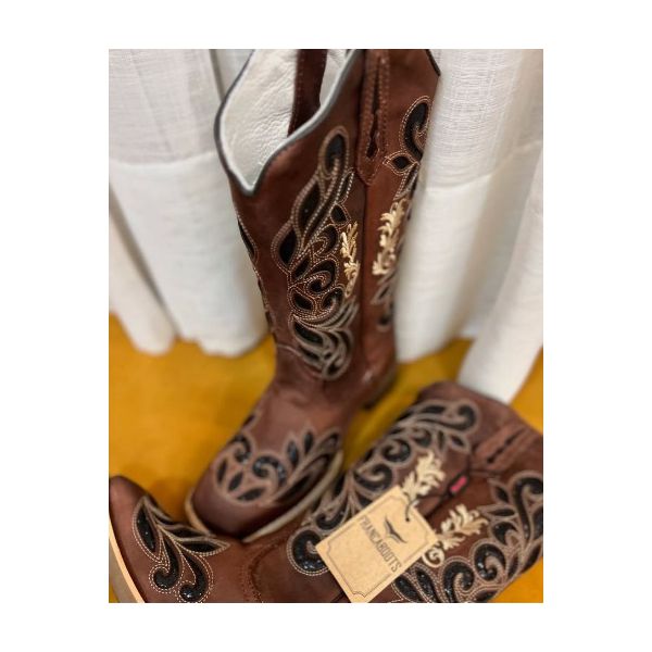 bota texana laser couro café brilho preto 