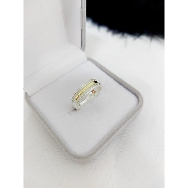 Anel De Prata 925 Cravejado Com Zircônias E Aplique Ouro