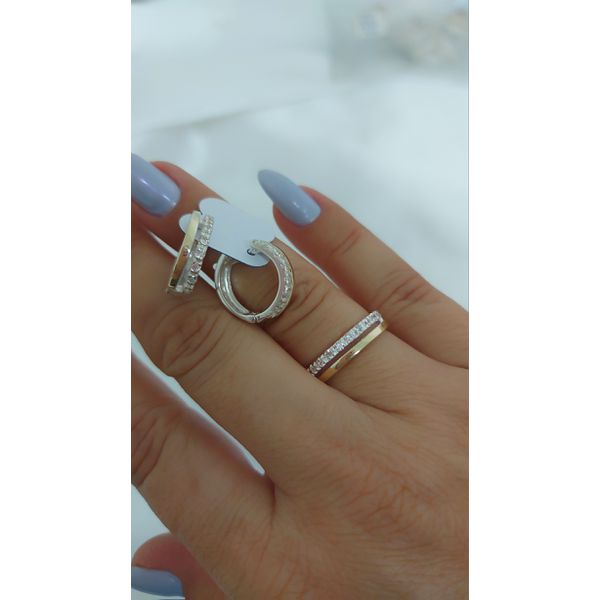 Conjunto Vazado Anel Meia Aliança E argolas Em Prata 925 Com Aplique De Ouro 