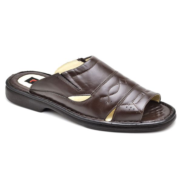 Chinelo Masculino Conforto Couro Marrom 2600