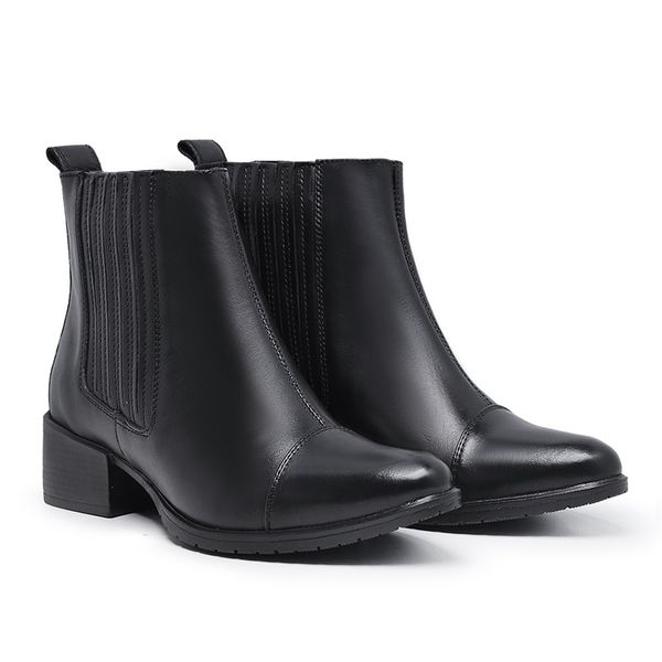 Bota Feminina Chelsea Elástico Lateral Couro Preto