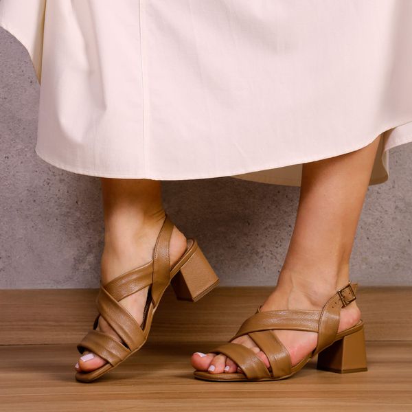 Sandália Sandália Salto Bloco Capuccino