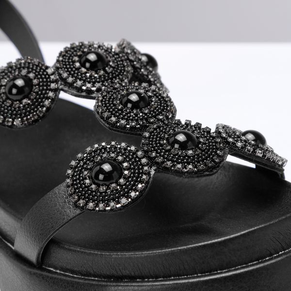 Sandália Grega Flatform Feminina Pedraria - Preto