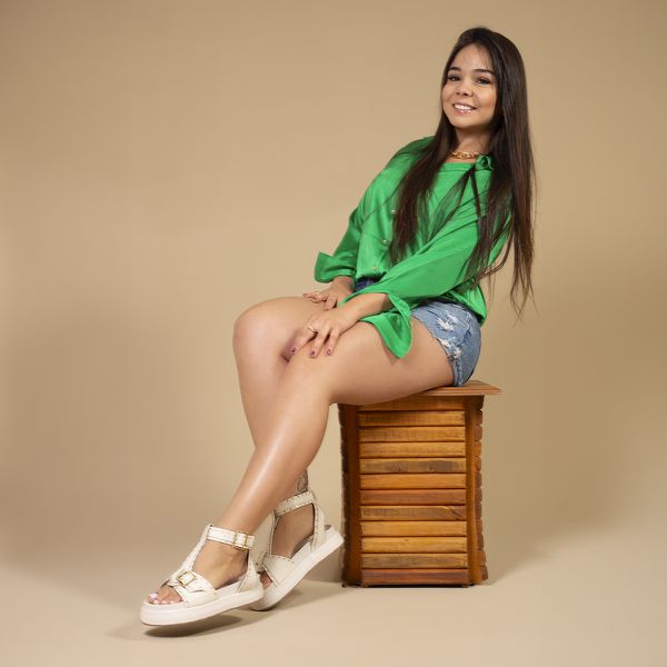 Sandália Feminina Plataforma Flatform Taxas - Off White