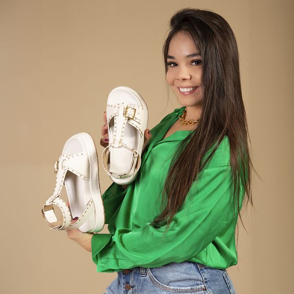 Sandália Feminina Plataforma Flatform Taxas - Off White