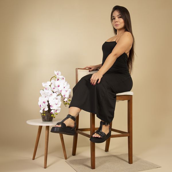 Sandália Feminina Plataforma Flatform Taxas - Preto