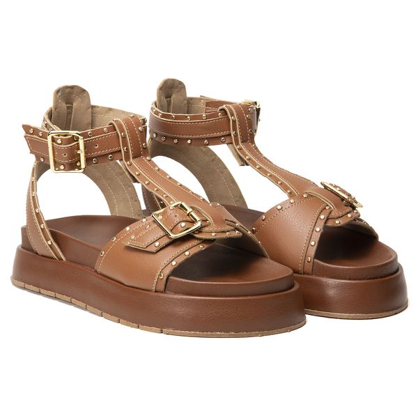 Sandália Feminina Plataforma Flatform Taxas - Caramelo