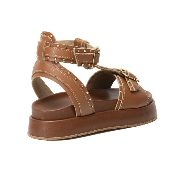 Sandália Feminina Plataforma Flatform Taxas - Caramelo