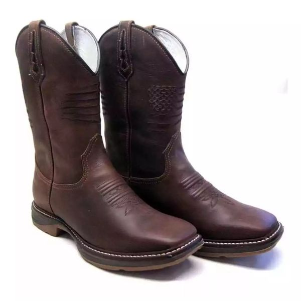BOTA TEXANA MASCULINA BORDADA BANDEIRA SOLA JUMP COR CAFE 