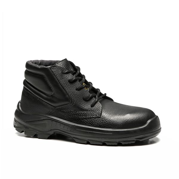 BOTINA PRETA AMARRAR COURO FLOR BICO PLASTICO PU BIDENSIDADE (ELET