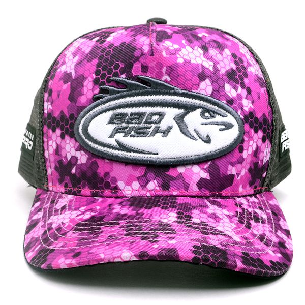 Boné Bad Fish Esporte Pesca Bordado Rosa e Preto