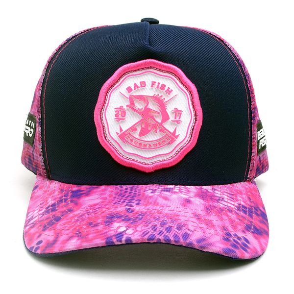 Boné Bad Fish Esporte Pesca Bordado Azul e Rosa Coral