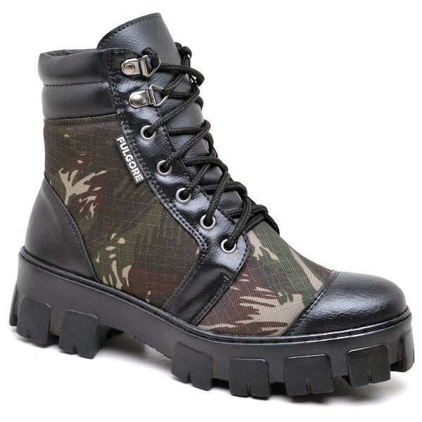 Coturno Bota Fulgore Roqueira Sola Plataforma Tratorado Preto Camuflado 7090