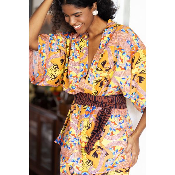 Kimono Curto Feminino Funlab Mulher Cobra Amarelo Funlab