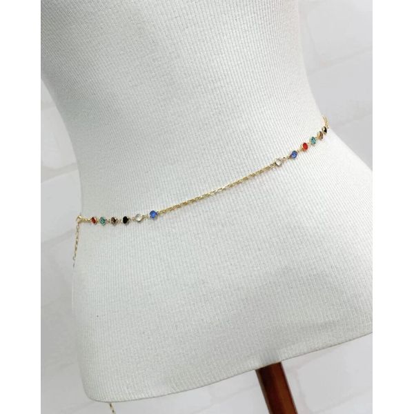 BODY CHAIN FOLHEADO A OURO 18K COM ZIRCONIAS COLORIDAS