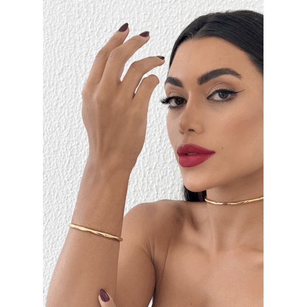 BRACELETE FOLHEADO A OURO 18K ARO MARTELADO