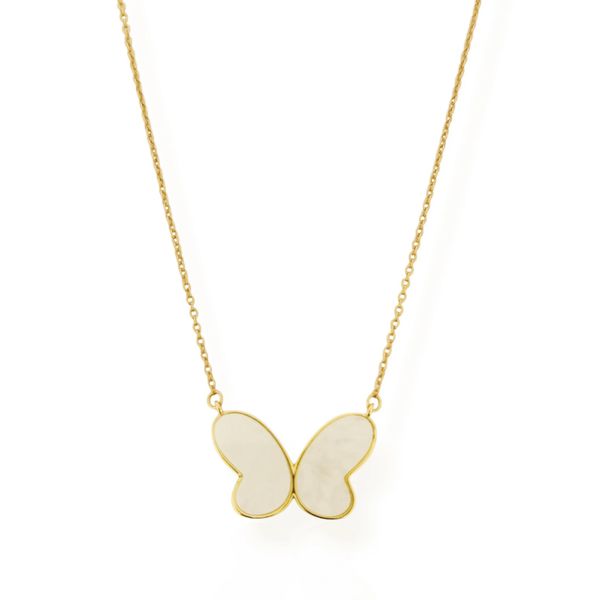 COLAR FOLHEADO A OURO 18K BORBOLETA MADREPEROLA