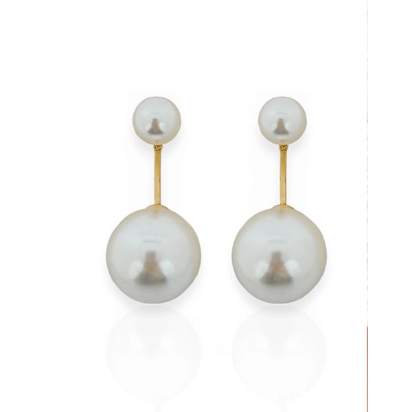 BRINCO FOLHEADO A OURO 18K PEROLA PENDENTE 