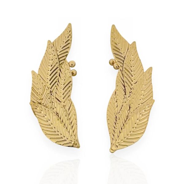 BRINCO EAR CUFF FOLHEADO A OURO 18K FOLHAS