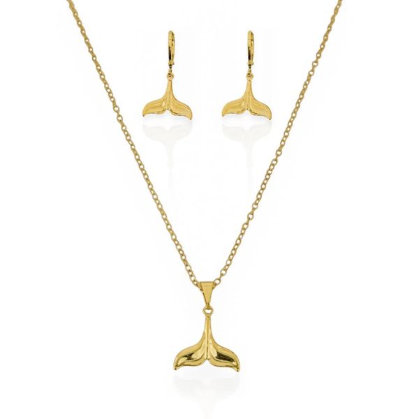 CONJUNTO COLAR E BRINCO FOLHEADO A OURO 18K CALDA DE SEREIA