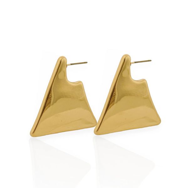 BRINCO FOLHEADO A OURO 18K E PRATA TRIANGULO LISO