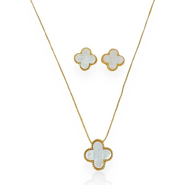 CONJUNTO COLAR E BRINCO FOLHEADO A OURO 18K INSPIRAÇÃO 