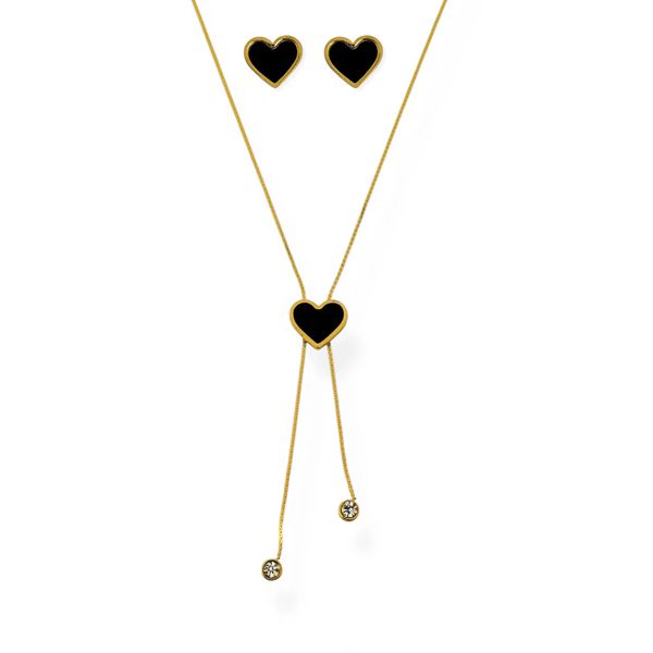 CONJUNTO FOLHEADO A OURO 18K GRAVATINHA CORAÇÃO PONTO DE LUZ