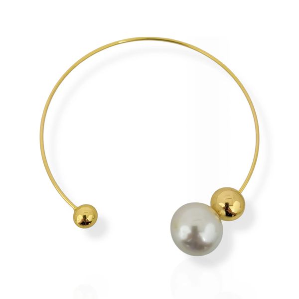COLAR FOLHEADO A OURO 18K ARO ESFERA PEROLA