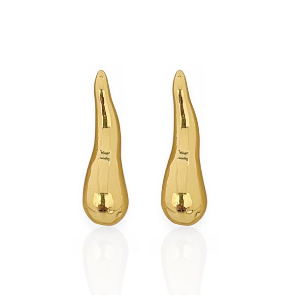 BRINCO FOLHEADO A OURO 18K GOTA ORGANICA 