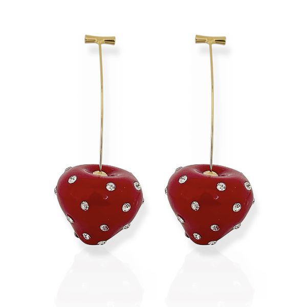 BRINCO FOLHEADO A OURO 18K MORANGO BRILHANTE