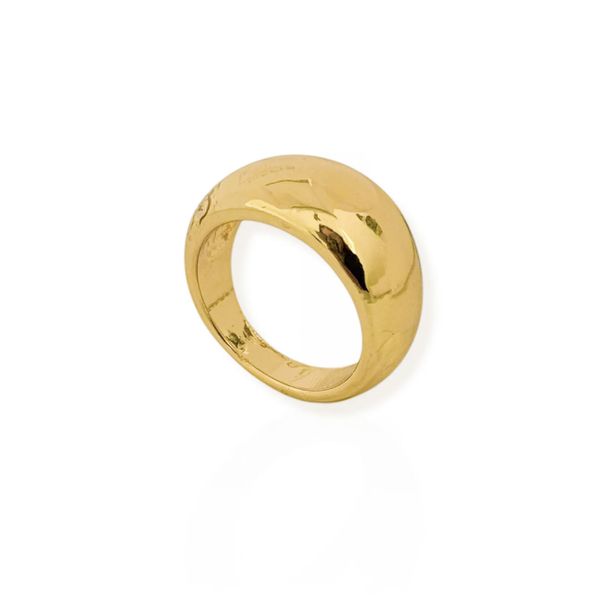 ANEL FOLHEADO A OURO 18K E PRATA LISO 