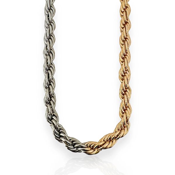 COLAR FOLHEADO A OURO 18K E PRATA MIX CORDÃO BAIANO