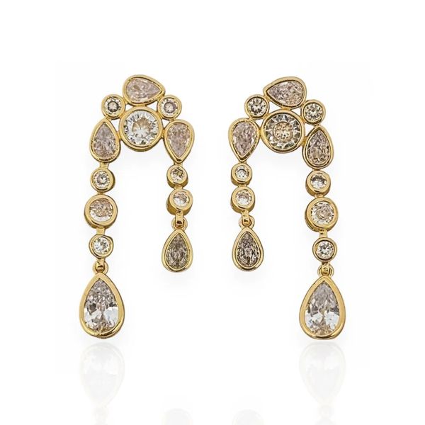 BRINCO FOLHEADO A OURO 18K GOTAS/PONTOS DE LUZ ZORCONIAS