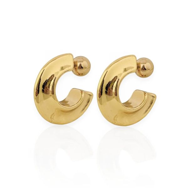 BRINCO FOLHEADO A OURO 18K E PRATA ARGOLA ORGANICA LISA ESFERA
