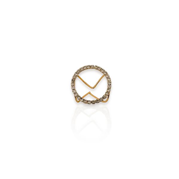 ANEL FOLHEADO A OURO 18K CIRCULO CRAVEJADO REGULAVEL 