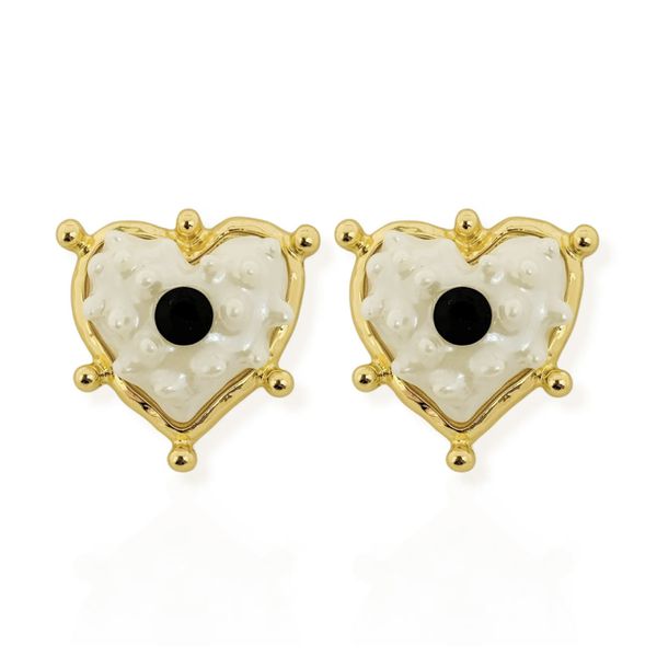 BRINCO FOLHEADO A OURO 18K CORACAO PEROLA