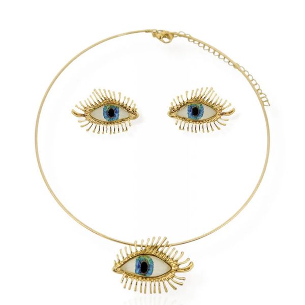 CONJUNTO FOLHEADO A OURO 18K MAX OLHO RESINADO