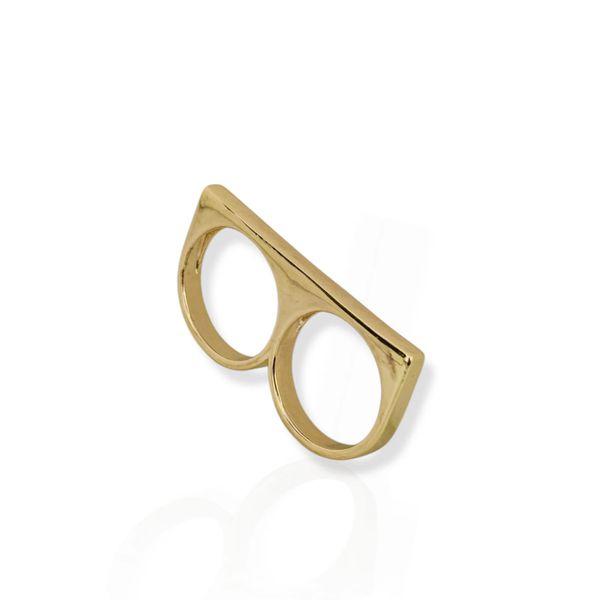 ANEL DOIS DEDOS FOLHEADO A OURO 18K FIO LISO