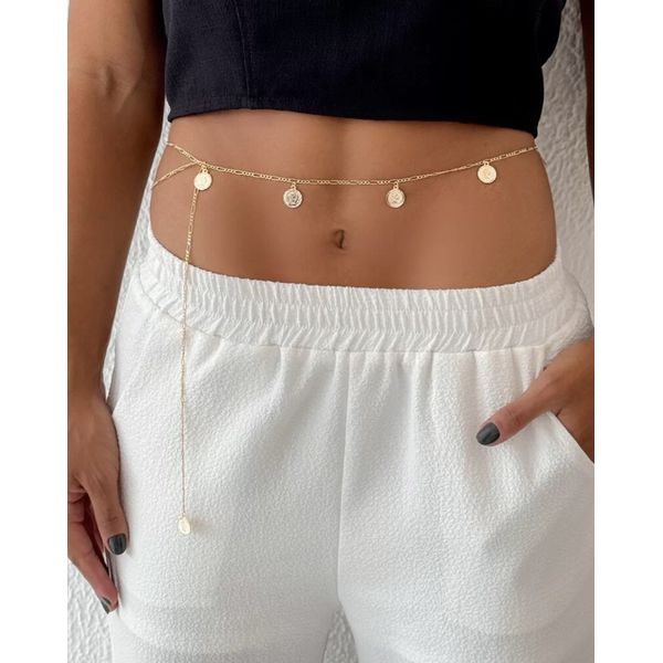 BODY CHAIN FOLHEADO A OURO 18K MEDALHAS 