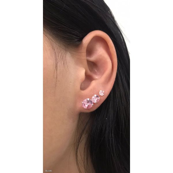 Trio de Brinco Zircônia Colorida Redonda Cor Rosa Prata 925