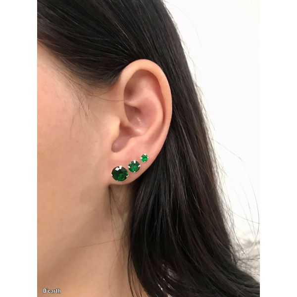 Trio de Brinco Zircônia Colorida Redonda Cor Verde Prata 925