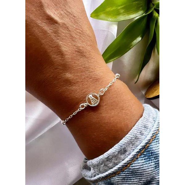 Pulseira de Bolinha Pingente de Nossa Senhora Prata 925